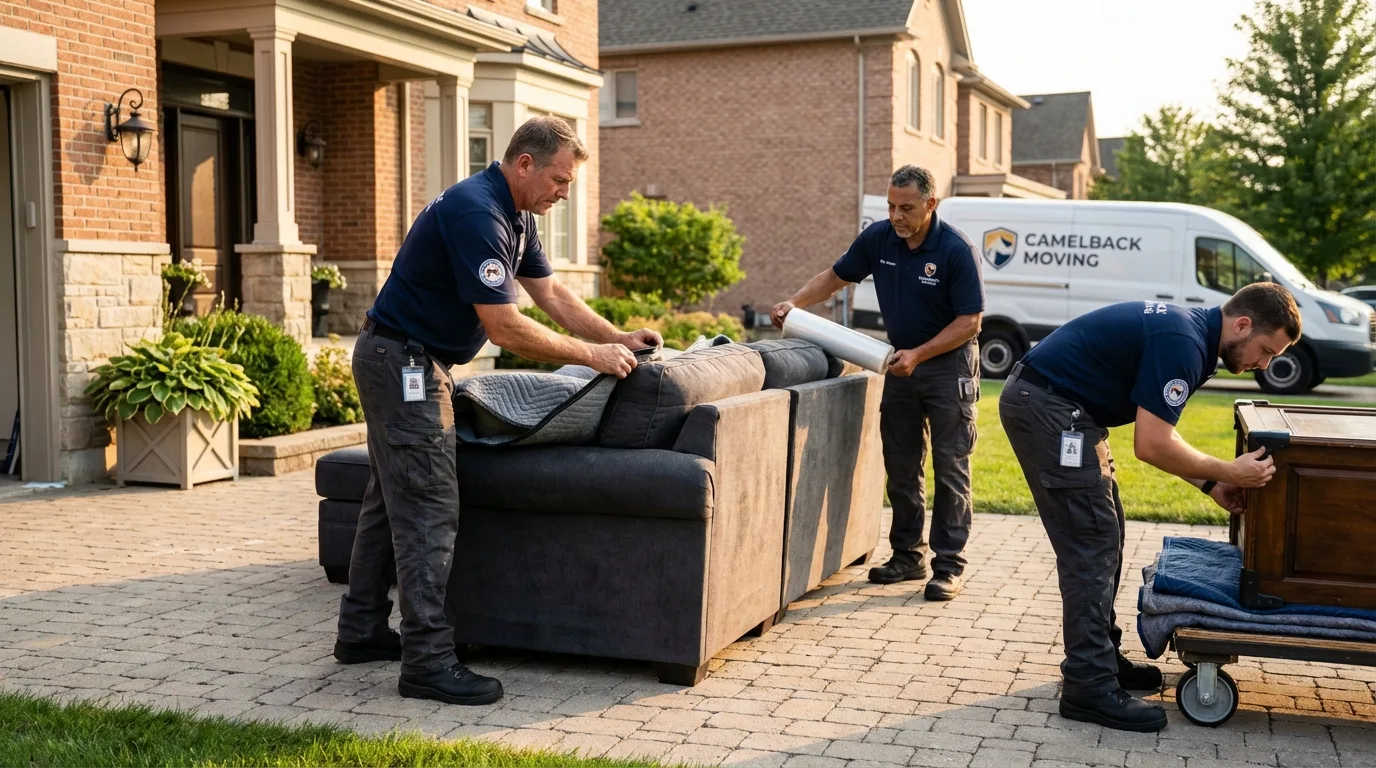 Large estate moving crew wrapping furniture in Prospect, CT